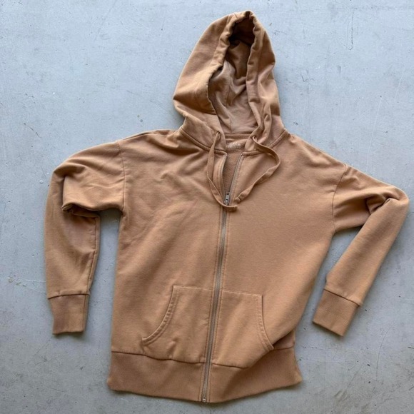 Time and Tru Tops - Time and Tru Women's Tan Full Zip Hoodie Fleece Lined Minimalist XS